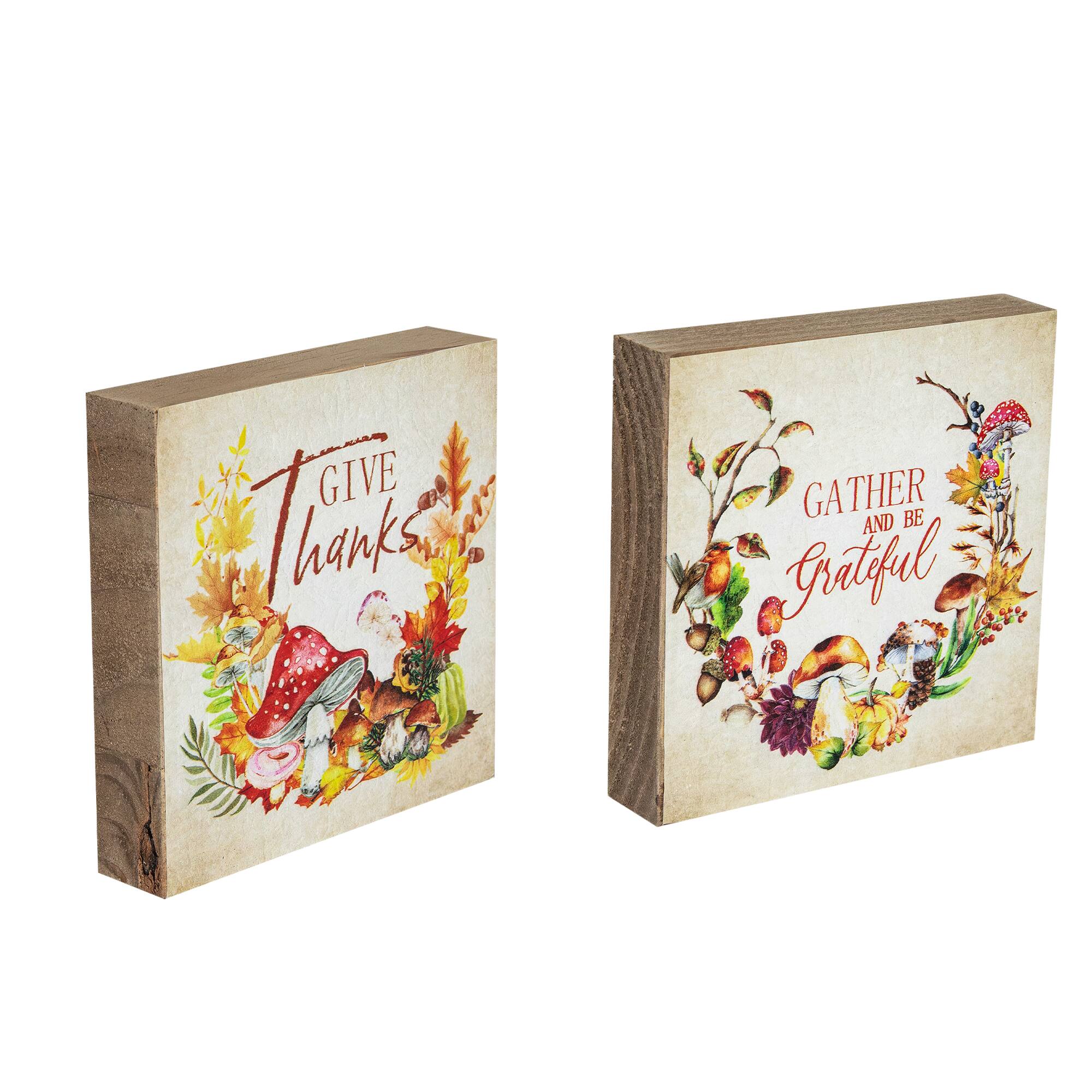 Give Thanks and Be Grateful Fall Harvest Signs - 4.75" - Set of 2